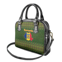 Romania Christmas Shoulder Handbag with Map Tricolor Flag Golden Eagle and Santa Motif - Wonder Print Shop