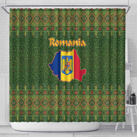 Romania Christmas Shower Curtain with Map Tricolor Flag Golden Eagle and Santa Motif - Wonder Print Shop