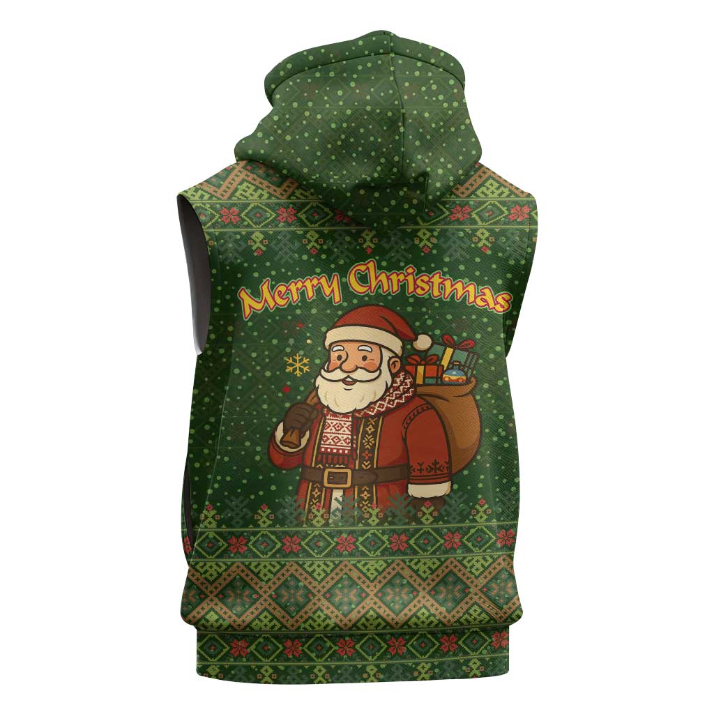 Romania Christmas Sleeveless Hoodie with Map Tricolor Flag Golden Eagle and Santa Motif - Wonder Print Shop