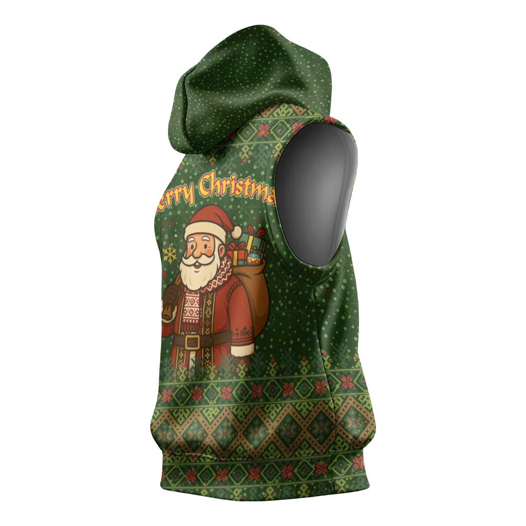 Romania Christmas Sleeveless Hoodie with Map Tricolor Flag Golden Eagle and Santa Motif - Wonder Print Shop