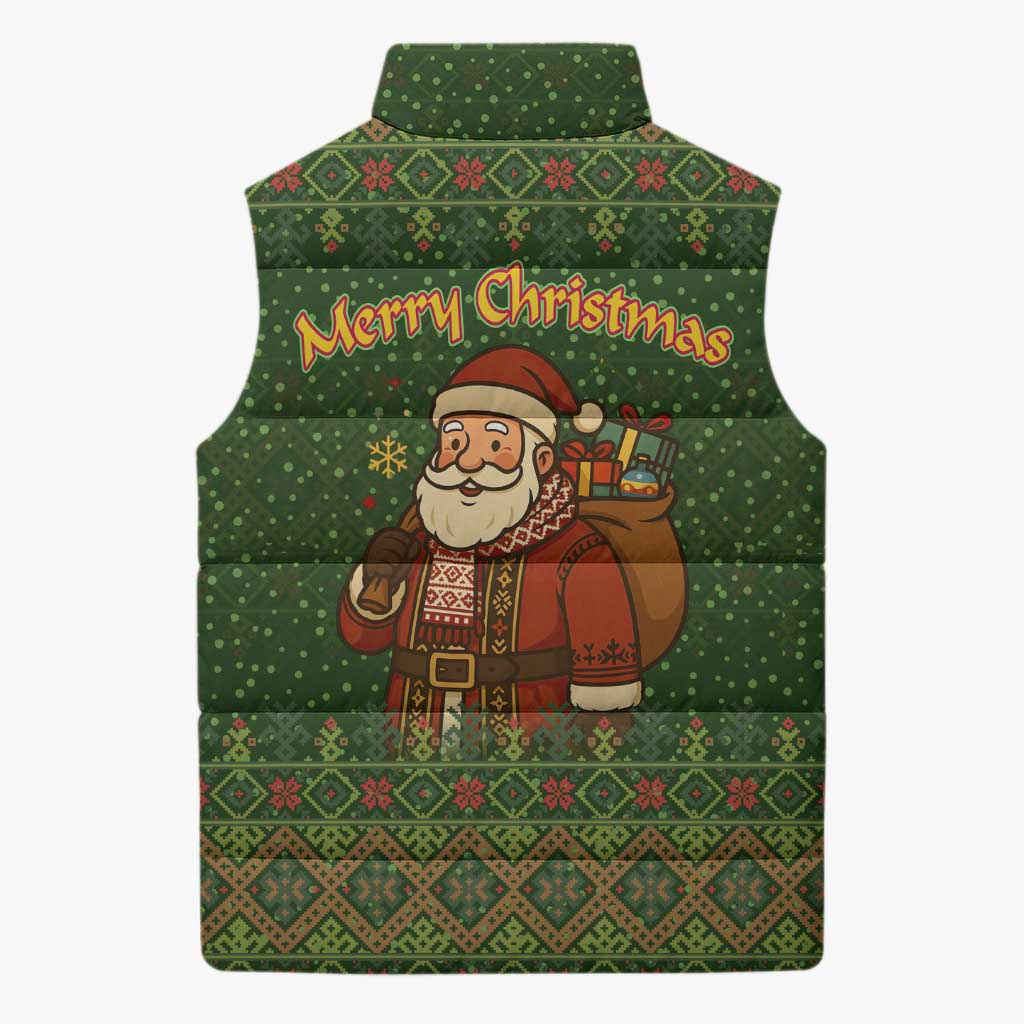 Romania Christmas Sleeveless Puffer Jacket with Map Tricolor Flag Golden Eagle and Santa Motif - Wonder Print Shop