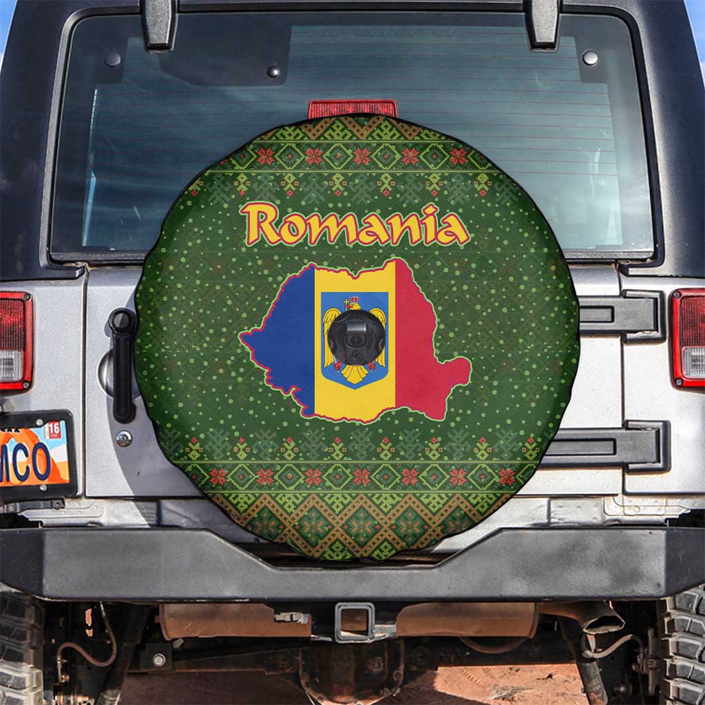 Romania Christmas Spare Tire Cover with Map Tricolor Flag Golden Eagle and Santa Motif - Wonder Print Shop