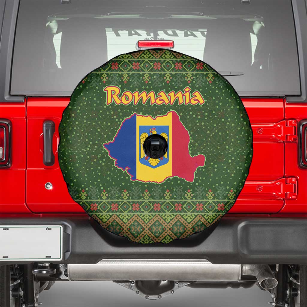 Romania Christmas Spare Tire Cover with Map Tricolor Flag Golden Eagle and Santa Motif - Wonder Print Shop