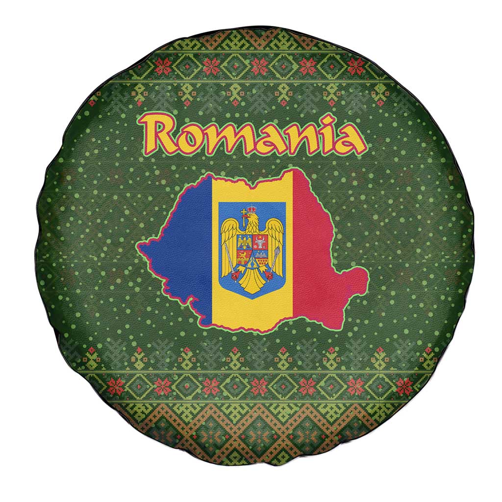 Romania Christmas Spare Tire Cover with Map Tricolor Flag Golden Eagle and Santa Motif - Wonder Print Shop