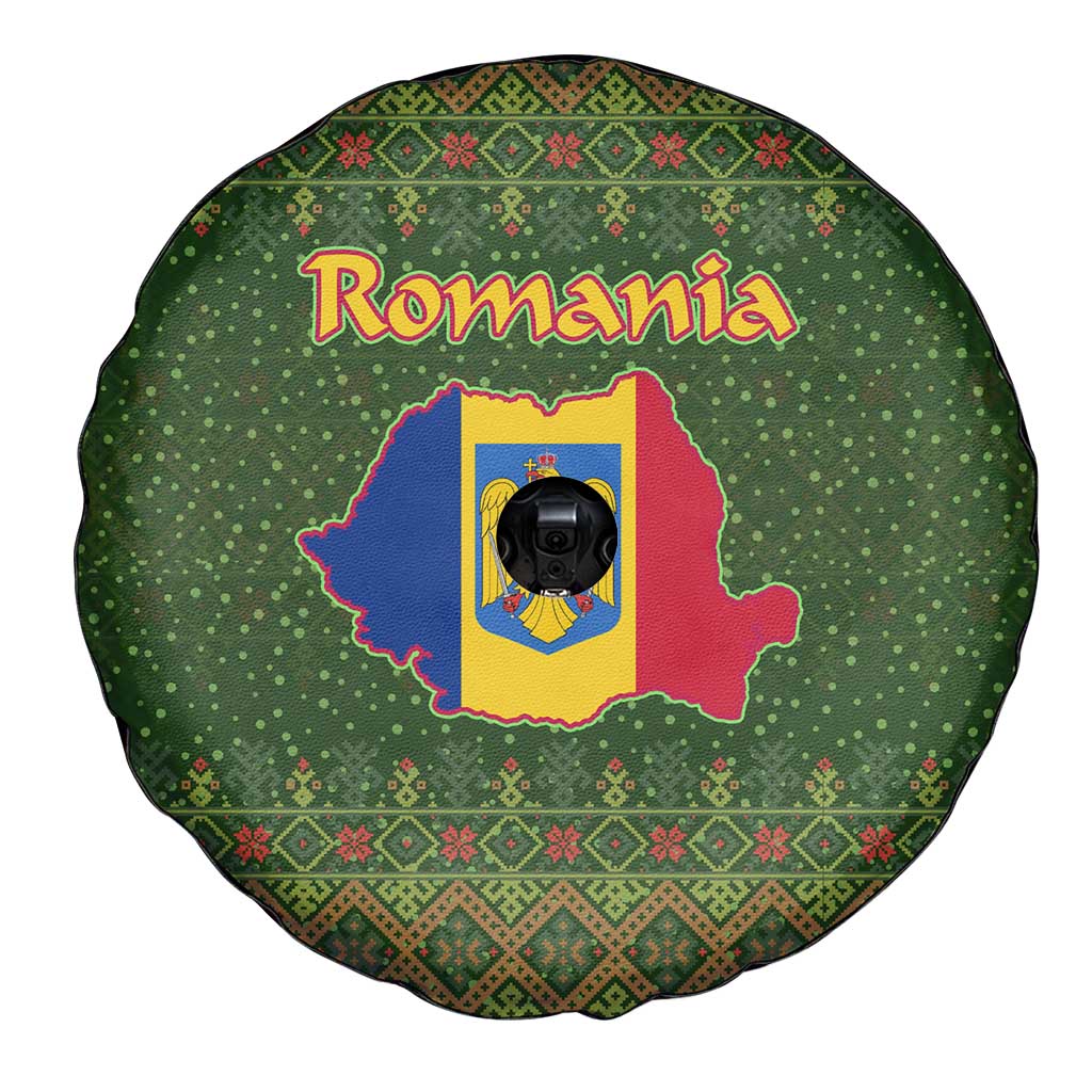 Romania Christmas Spare Tire Cover with Map Tricolor Flag Golden Eagle and Santa Motif - Wonder Print Shop