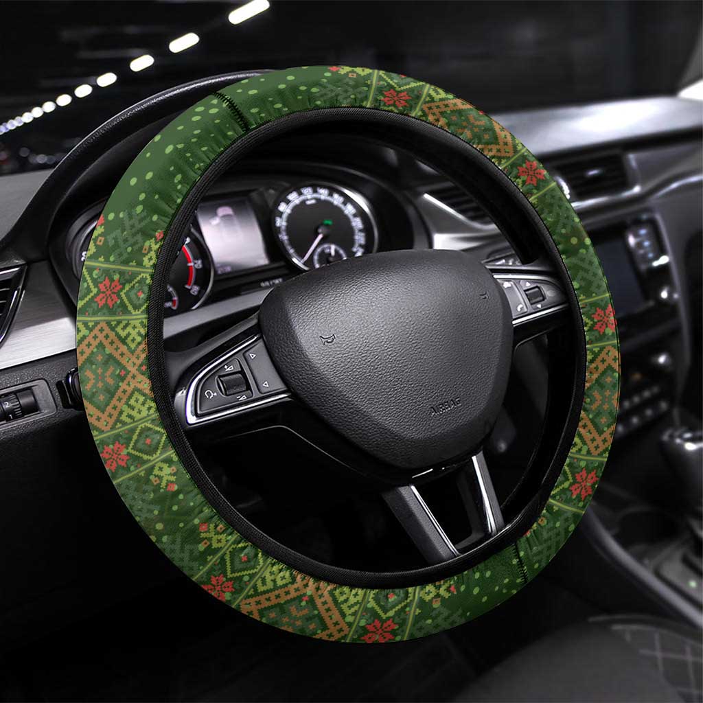 Romania Christmas Steering Wheel Cover with Map Tricolor Flag Golden Eagle and Santa Motif - Wonder Print Shop