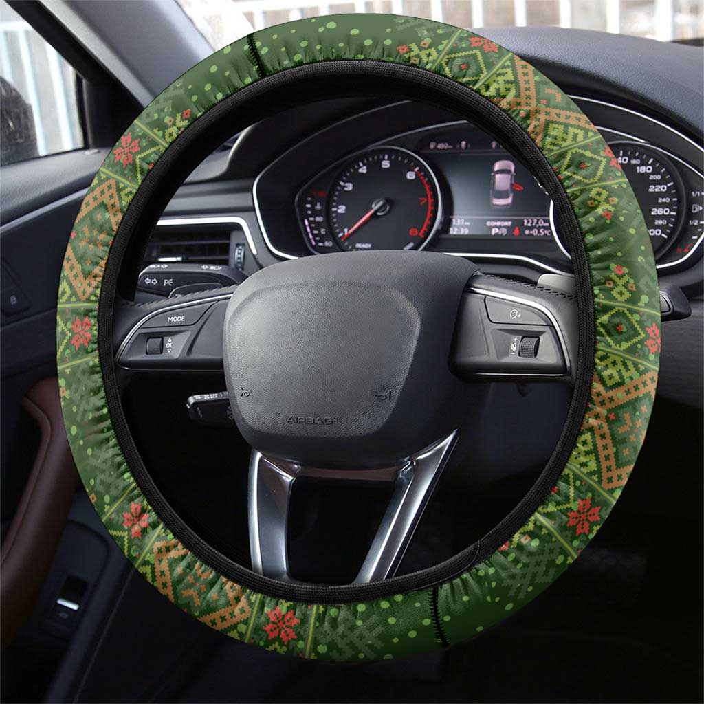 Romania Christmas Steering Wheel Cover with Map Tricolor Flag Golden Eagle and Santa Motif - Wonder Print Shop