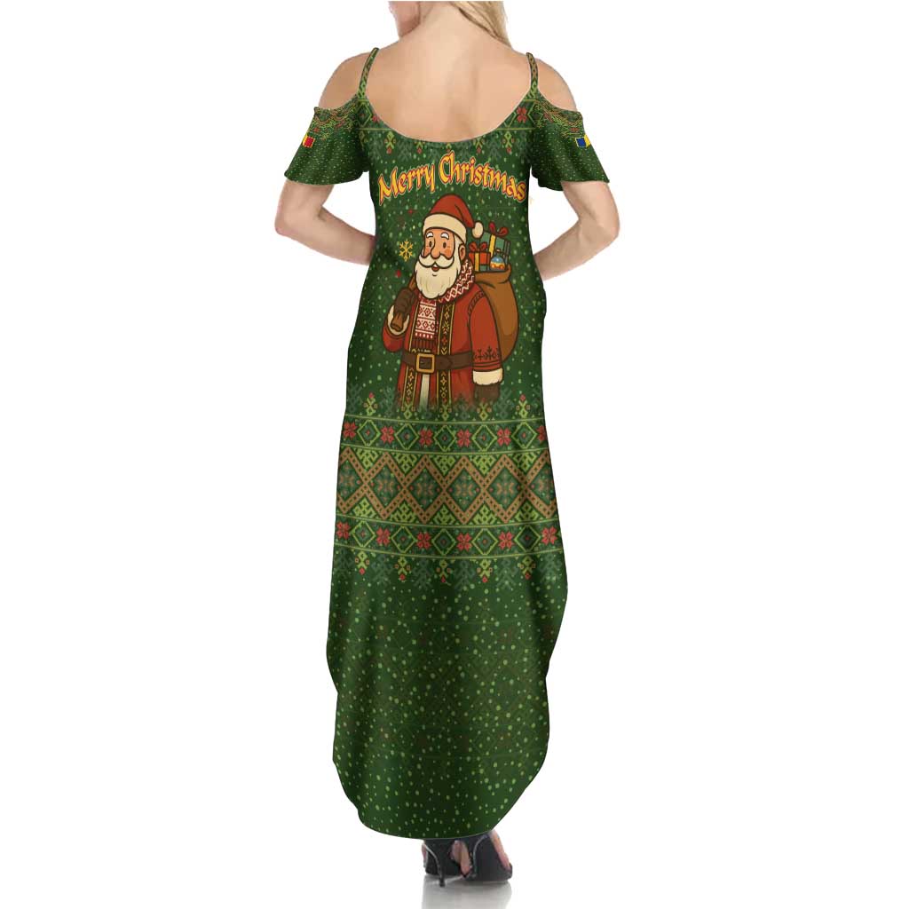Romania Christmas Summer Maxi Dress with Map Tricolor Flag Golden Eagle and Santa Motif - Wonder Print Shop