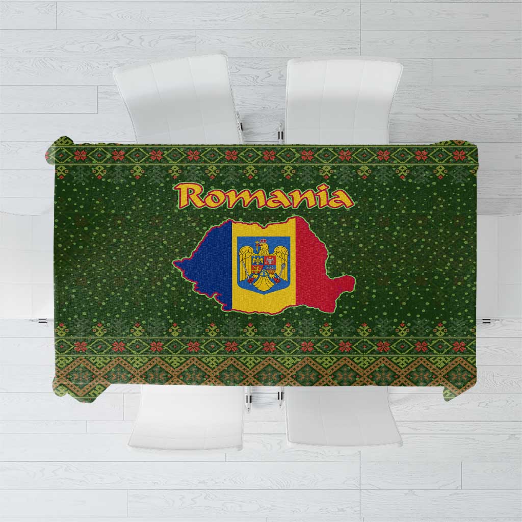 Romania Christmas Tablecloth with Map Tricolor Flag Golden Eagle and Santa Motif - Wonder Print Shop