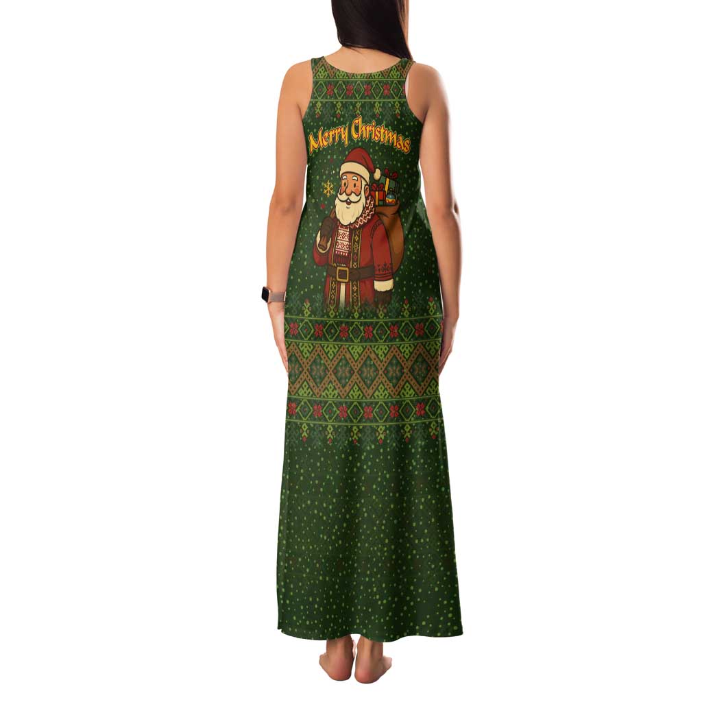 Romania Christmas Tank Maxi Dress with Map Tricolor Flag Golden Eagle and Santa Motif - Wonder Print Shop
