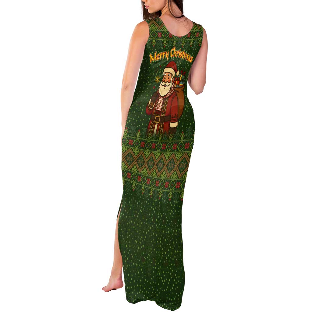 Romania Christmas Tank Maxi Dress with Map Tricolor Flag Golden Eagle and Santa Motif - Wonder Print Shop