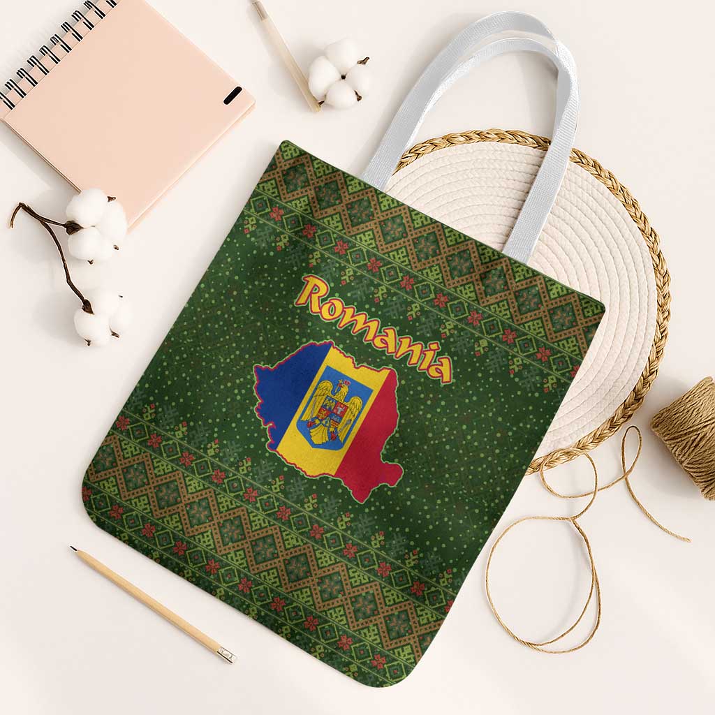 Romania Christmas Tote Bag with Map Tricolor Flag Golden Eagle and Santa Motif - Wonder Print Shop