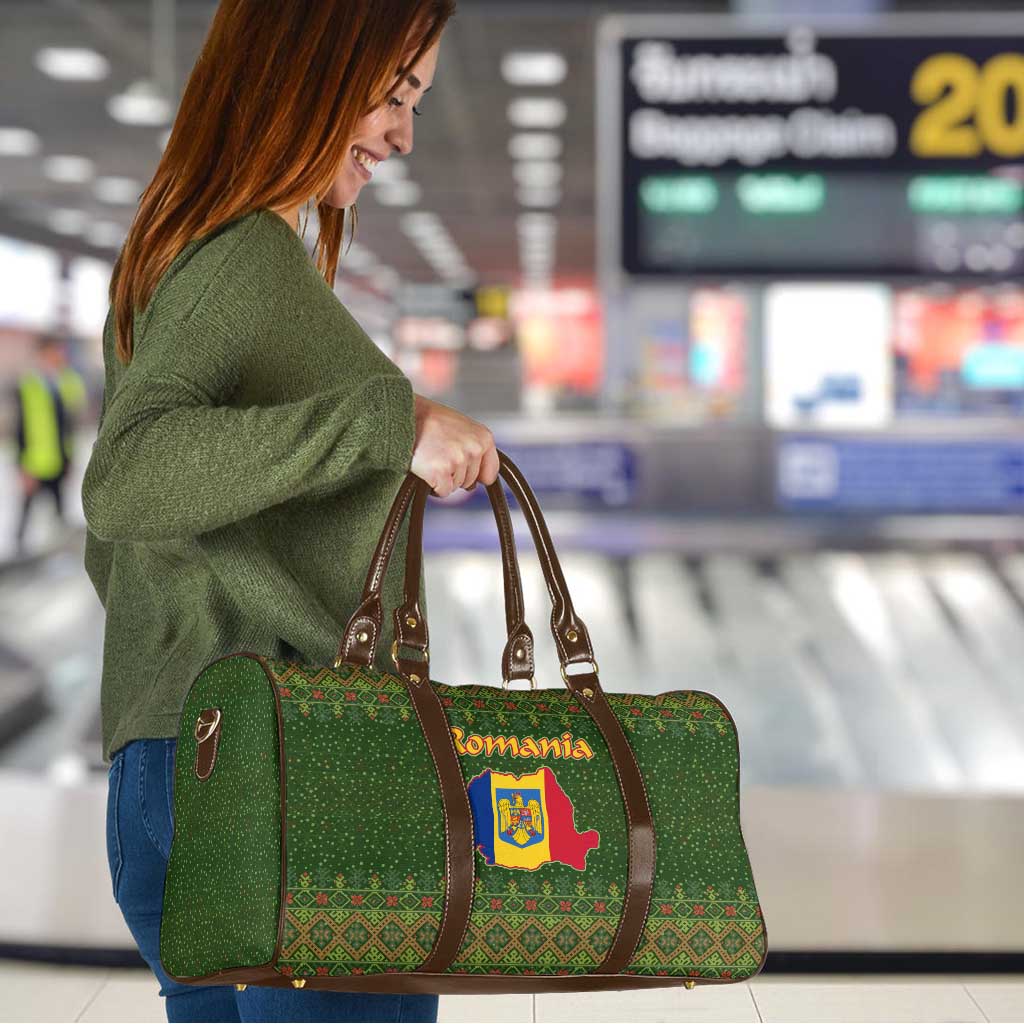 Romania Christmas Travel Bag with Map Tricolor Flag Golden Eagle and Santa Motif - Wonder Print Shop