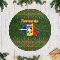 Romania Christmas Tree Skirt with Map Tricolor Flag Golden Eagle and Santa Motif - Wonder Print Shop