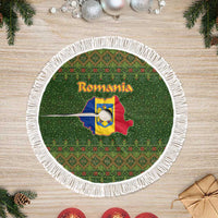 Romania Christmas Tree Skirt with Map Tricolor Flag Golden Eagle and Santa Motif - Wonder Print Shop