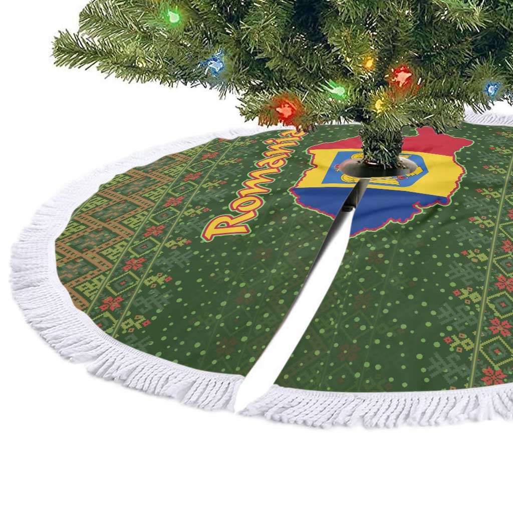 Romania Christmas Tree Skirt with Map Tricolor Flag Golden Eagle and Santa Motif - Wonder Print Shop