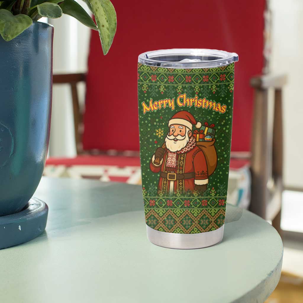 Romania Christmas Tumbler Cup with Map Tricolor Flag Golden Eagle and Santa Motif - Wonder Print Shop
