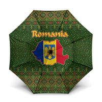 Romania Christmas Umbrella with Map Tricolor Flag Golden Eagle and Santa Motif - Wonder Print Shop
