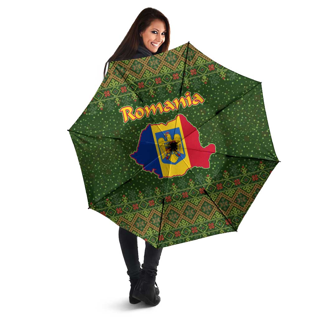 Romania Christmas Umbrella with Map Tricolor Flag Golden Eagle and Santa Motif - Wonder Print Shop