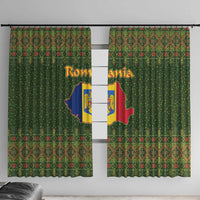 Romania Christmas Window Curtain with Map Tricolor Flag Golden Eagle and Santa Motif - Wonder Print Shop