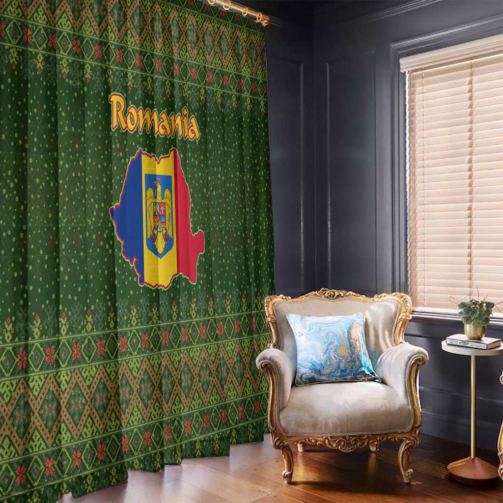Romania Christmas Window Curtain with Map Tricolor Flag Golden Eagle and Santa Motif - Wonder Print Shop