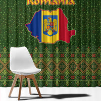 Romania Christmas Window Curtain with Map Tricolor Flag Golden Eagle and Santa Motif - Wonder Print Shop