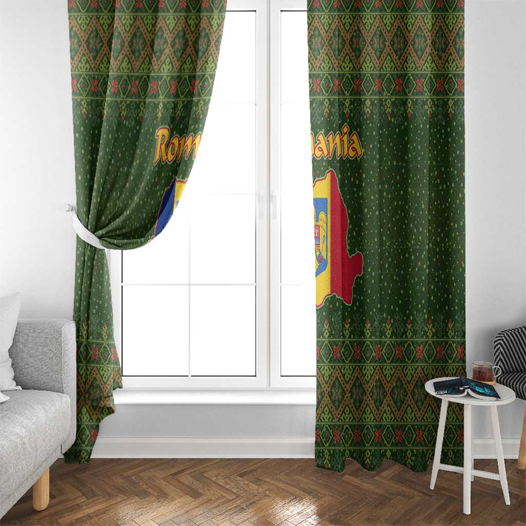 Romania Christmas Window Curtain with Map Tricolor Flag Golden Eagle and Santa Motif - Wonder Print Shop
