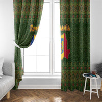 Romania Christmas Window Curtain with Map Tricolor Flag Golden Eagle and Santa Motif - Wonder Print Shop