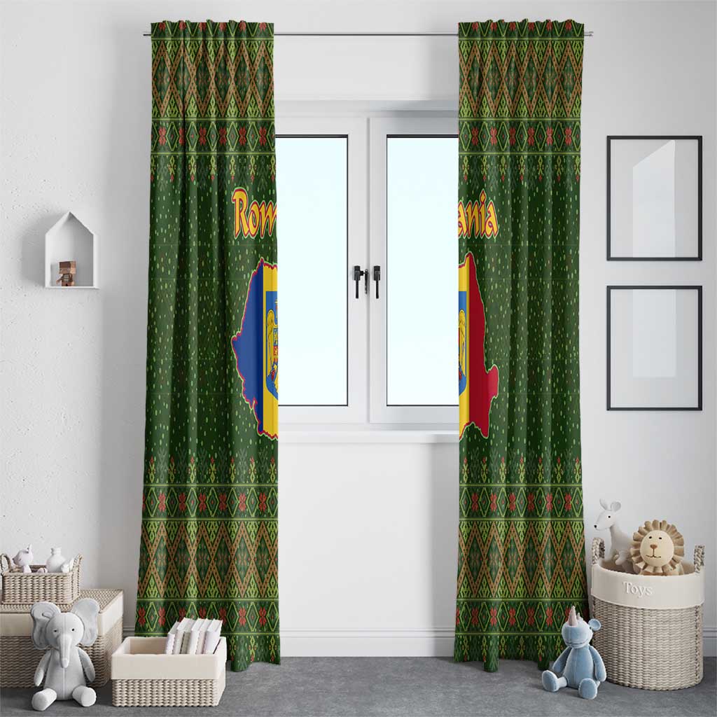 Romania Christmas Window Curtain with Map Tricolor Flag Golden Eagle and Santa Motif - Wonder Print Shop