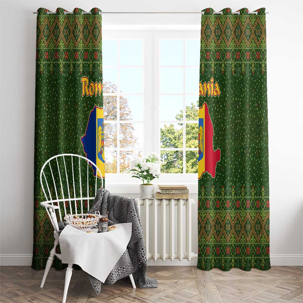 Romania Christmas Window Curtain with Map Tricolor Flag Golden Eagle and Santa Motif - Wonder Print Shop