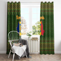 Romania Christmas Window Curtain with Map Tricolor Flag Golden Eagle and Santa Motif - Wonder Print Shop