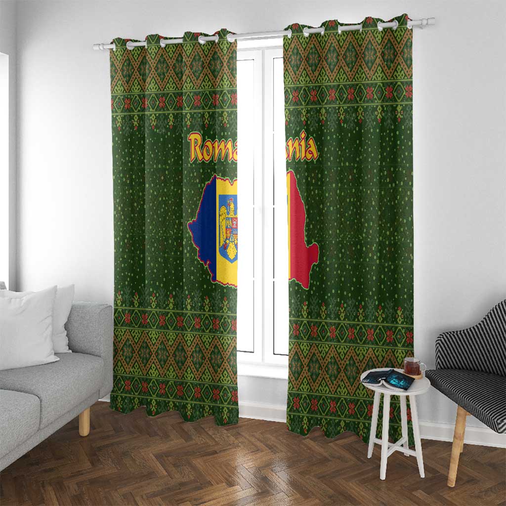 Romania Christmas Window Curtain with Map Tricolor Flag Golden Eagle and Santa Motif - Wonder Print Shop