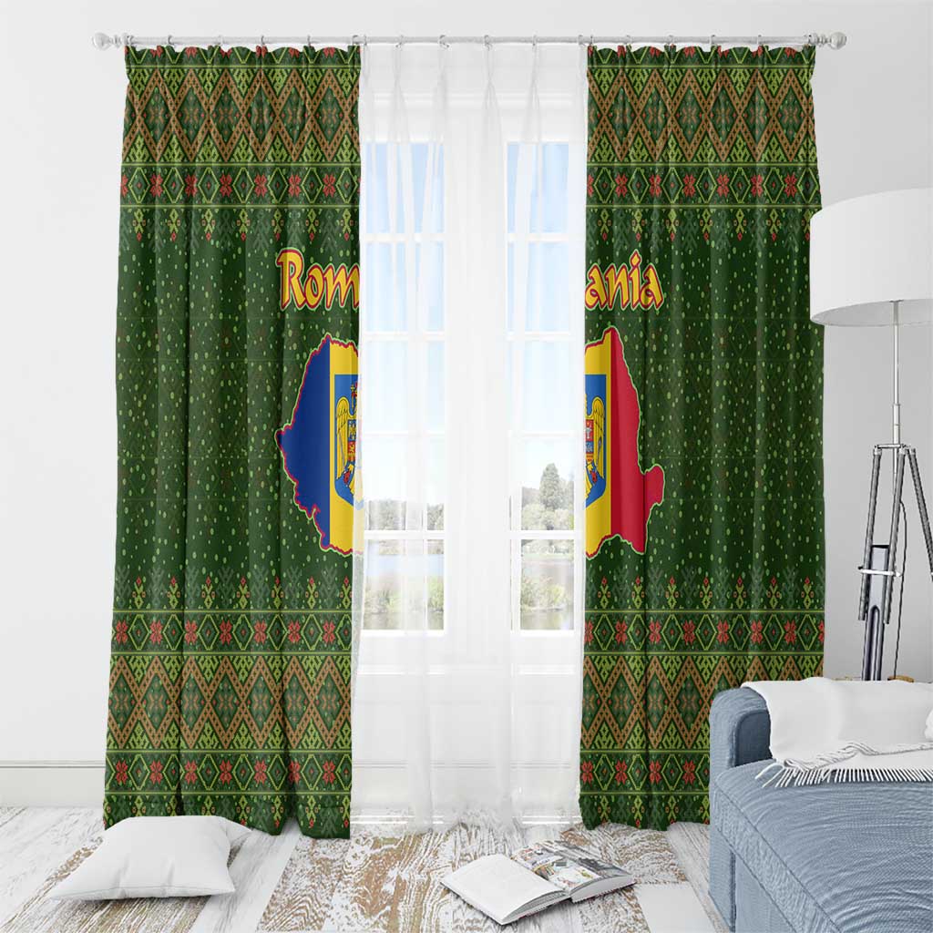 Romania Christmas Window Curtain with Map Tricolor Flag Golden Eagle and Santa Motif - Wonder Print Shop