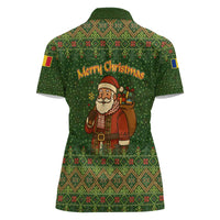 Romania Christmas Women Polo Shirt with Map Tricolor Flag Golden Eagle and Santa Motif - Wonder Print Shop