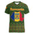 Romania Christmas Women V-Neck T-Shirt with Map Tricolor Flag Golden Eagle and Santa Motif - Wonder Print Shop
