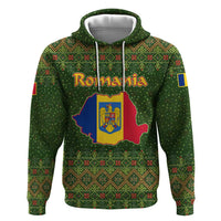 Romania Christmas Zip Hoodie with Map Tricolor Flag Golden Eagle and Santa Motif - Wonder Print Shop