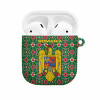 Romania Christmas AirPods Case with Green and Red Pattern Golden Eagle and Santa Motif - Wonder Print Shop