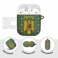 Romania Christmas AirPods Case with Green and Red Pattern Golden Eagle and Santa Motif - Wonder Print Shop