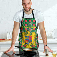 Romania Christmas Apron with Green and Red Pattern Golden Eagle and Santa Motif - Wonder Print Shop
