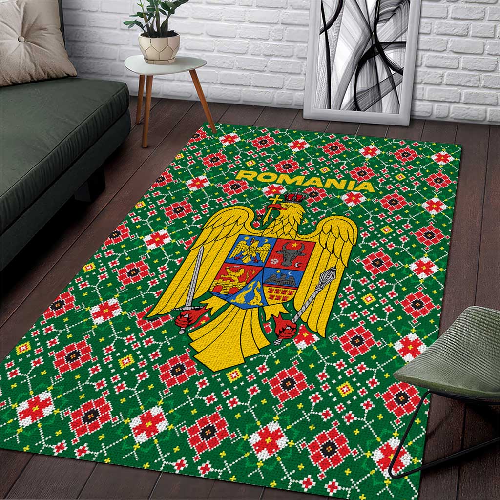 Romania Christmas Area Rug with Green and Red Pattern Golden Eagle and Santa Motif - Wonder Print Shop