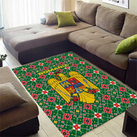 Romania Christmas Area Rug with Green and Red Pattern Golden Eagle and Santa Motif - Wonder Print Shop