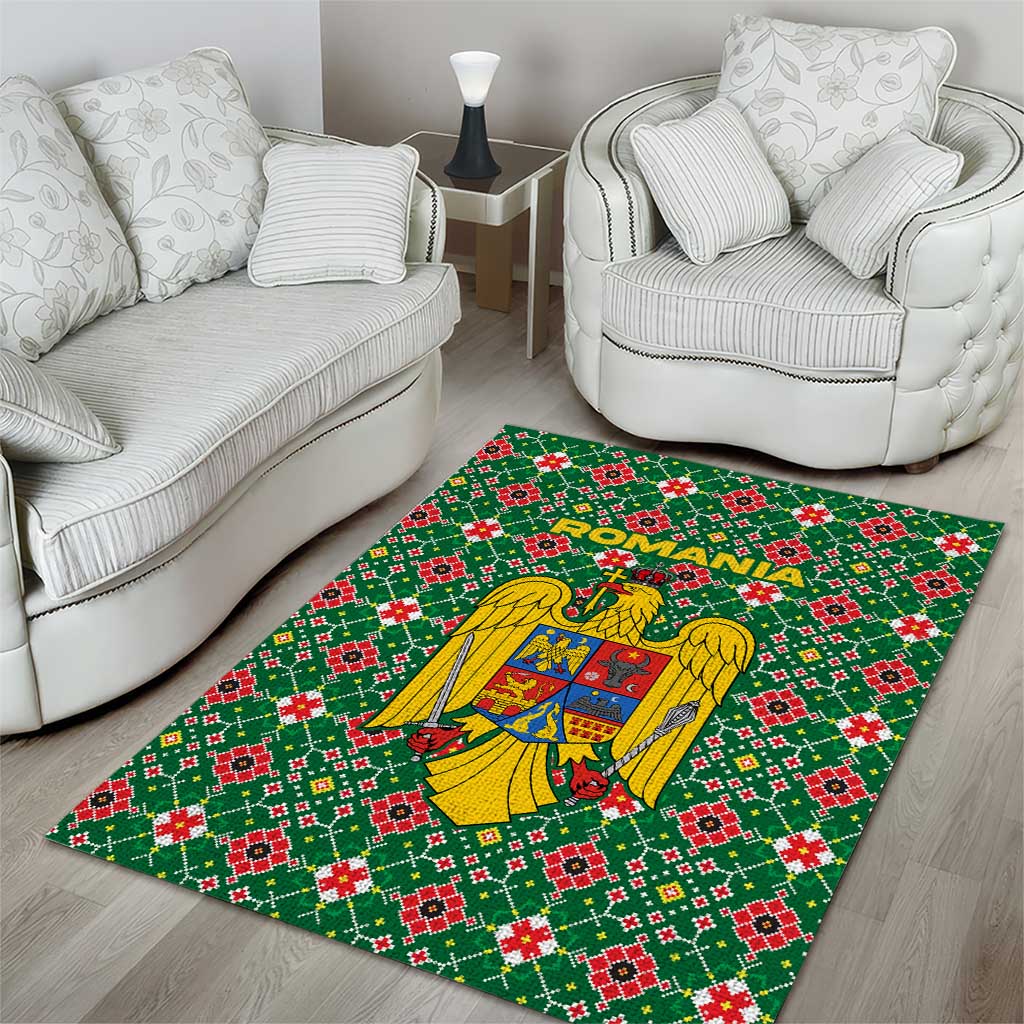 Romania Christmas Area Rug with Green and Red Pattern Golden Eagle and Santa Motif - Wonder Print Shop