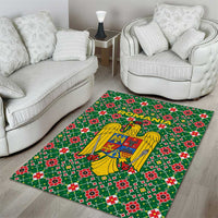 Romania Christmas Area Rug with Green and Red Pattern Golden Eagle and Santa Motif - Wonder Print Shop