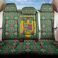 Romania Christmas Back Car Seat Cover with Green and Red Pattern Golden Eagle and Santa Motif - Wonder Print Shop
