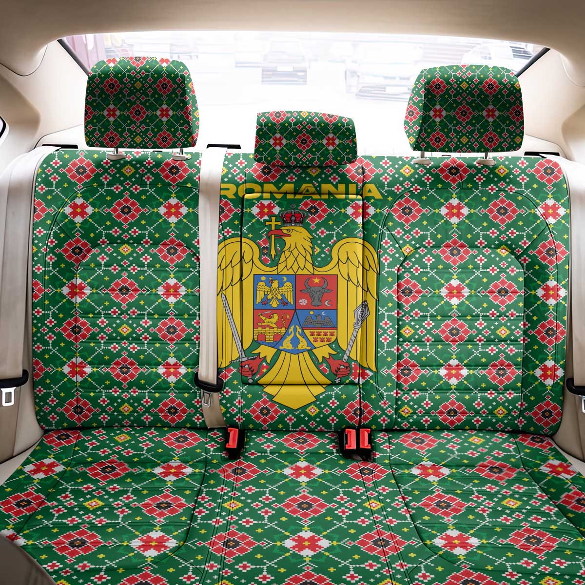 Romania Christmas Back Car Seat Cover with Green and Red Pattern Golden Eagle and Santa Motif - Wonder Print Shop