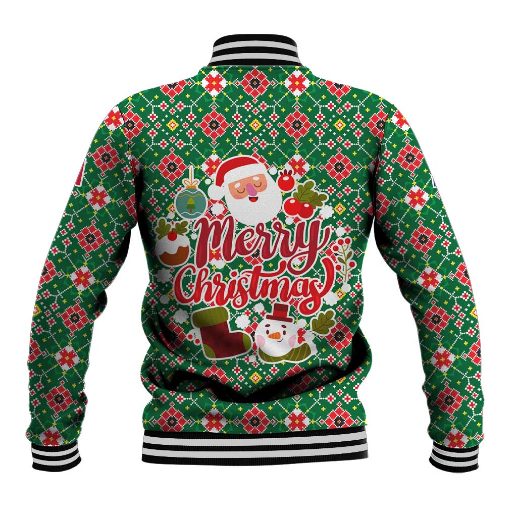 Romania Christmas Baseball Jacket with Green and Red Pattern Golden Eagle and Santa Motif - Wonder Print Shop