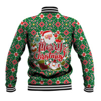Romania Christmas Baseball Jacket with Green and Red Pattern Golden Eagle and Santa Motif - Wonder Print Shop