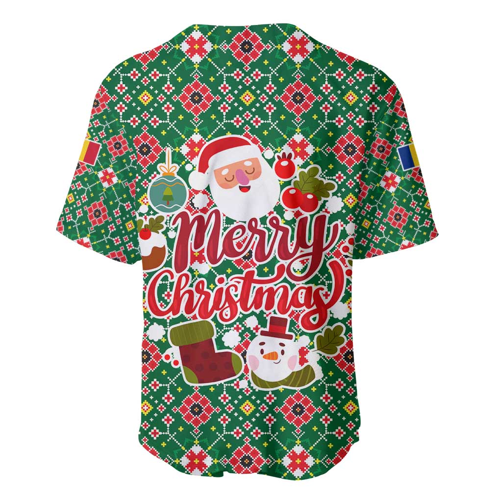 Romania Christmas Baseball Jersey with Green and Red Pattern Golden Eagle and Santa Motif - Wonder Print Shop