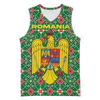 Romania Christmas Basketball Jersey with Green and Red Pattern Golden Eagle and Santa Motif - Wonder Print Shop