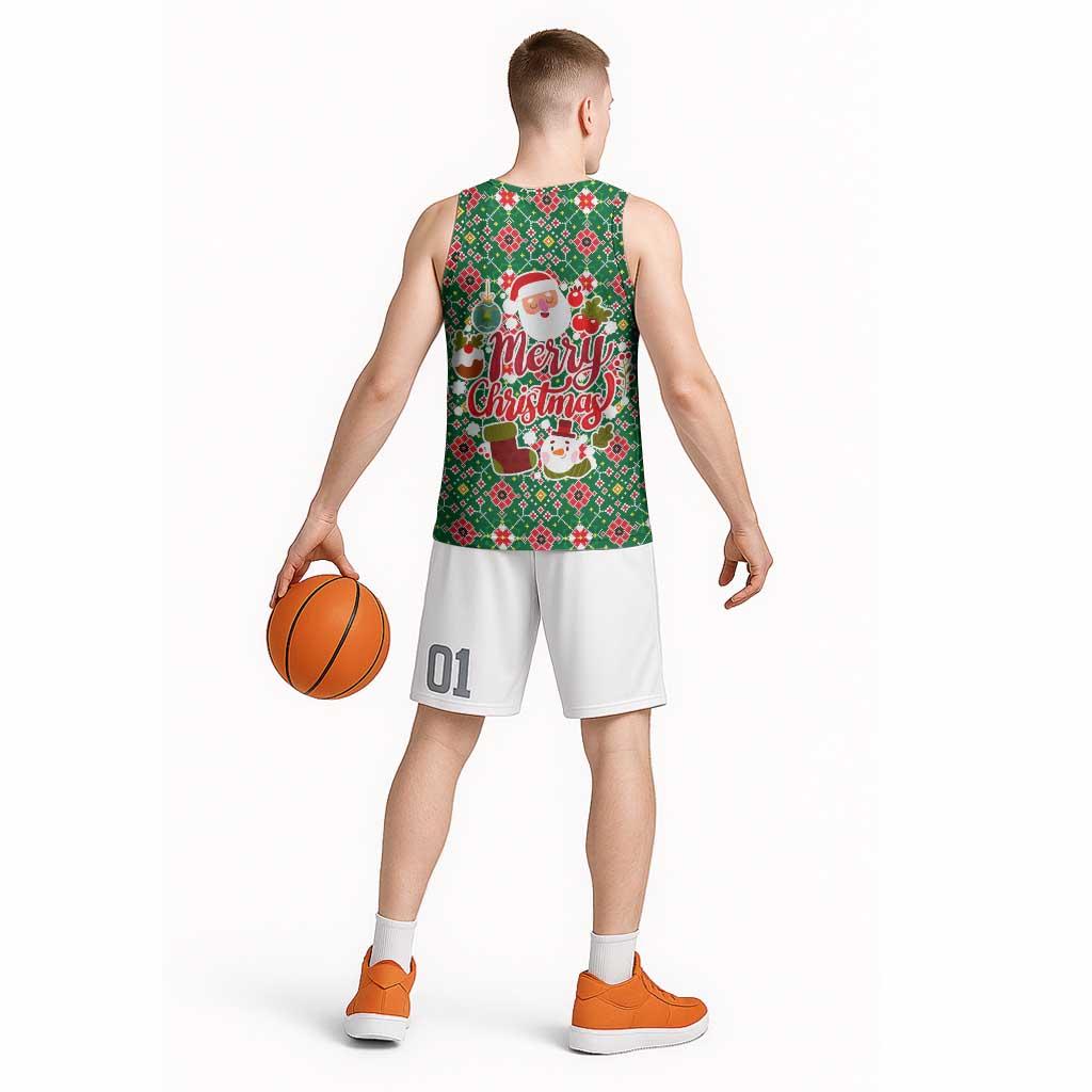 Romania Christmas Basketball Jersey with Green and Red Pattern Golden Eagle and Santa Motif - Wonder Print Shop